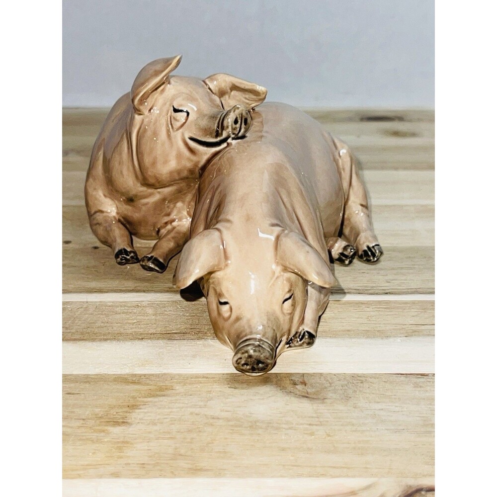 Vintage Charm of Creamware Heredities, England Two Pigs Sleeping Figurine 8”